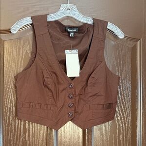 Bebe Chocolate Brown Buttoned Vest Top